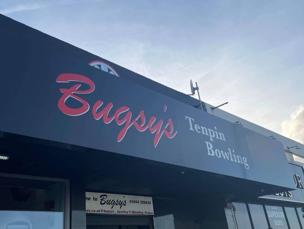 The Bugsy’s Tenpin Bowling sign on Ethelbert Crescent